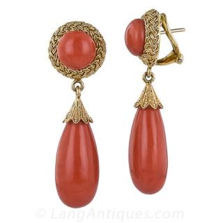 Estate Coral Drop Earrings
