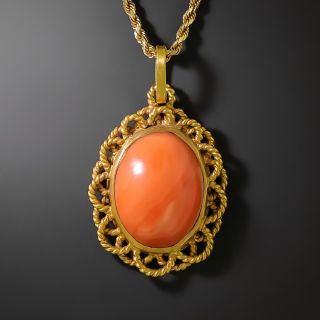 Estate Coral in Golden Braid-Work Pendant - 1