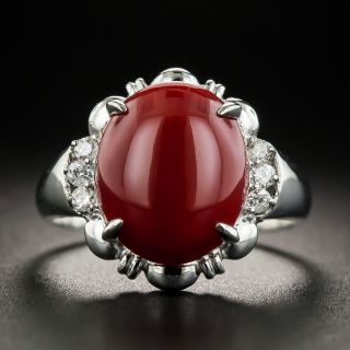 Estate Coral Platinum Diamond Ring - 2