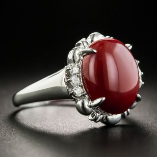 Estate Coral Platinum Diamond Ring