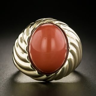 Estate Coral Ribbed Gold Ring - 3