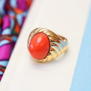 Estate Coral Ribbed Gold Ring
