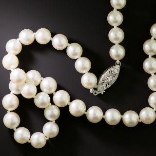 Estate Cultured Pearl 16-Inch Choker with Filigree Diamond Clasp - 3
