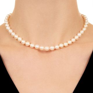 Estate Cultured Pearl 16-Inch Choker with Filigree Diamond Clasp