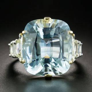 Estate Cushion-Cut 16.80 Carat Aquamarine Diamond Cocktail Ring - 2
