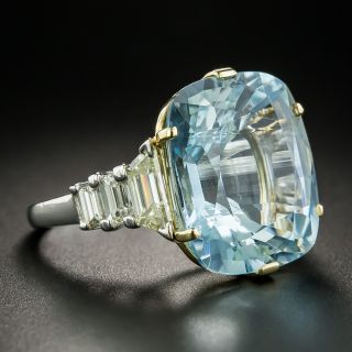 Estate Cushion-Cut 16.80 Carat Aquamarine Diamond Cocktail Ring