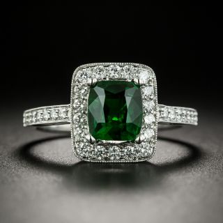 Estate Cushion-Cut Tsavorite Garnet and Diamond Ring - 2