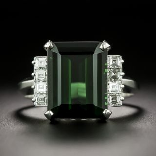 Estate Dark Green Tourmaline and Diamond Ring - 2