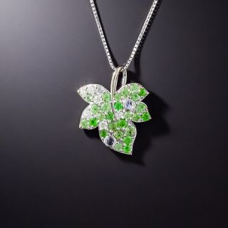 Estate Demantoid Garnet and Diamond Leaf Pendant - 1