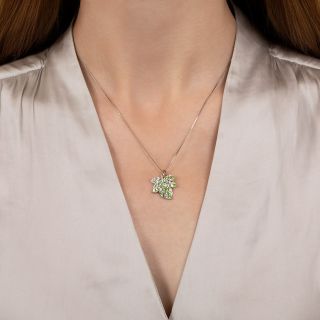 Estate Demantoid Garnet and Diamond Leaf Pendant