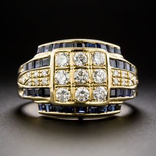 Estate Diamond and Calibre Sapphire Ring - 1