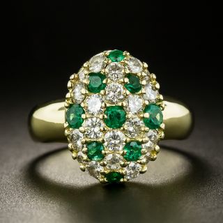 Estate Diamond And Emerald Oval Cluster Ring - 3