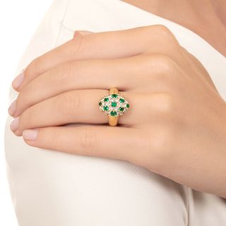 Estate Diamond And Emerald Oval Cluster Ring