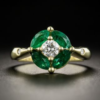 Estate Diamond and Emerald Ring - 1