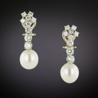 Estate Diamond and Pearl Drop Earrings - 6
