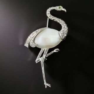 Estate Diamond and Pearl Flamingo Brooch - 3