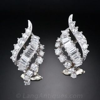 Estate Diamond and Platinum Earclips