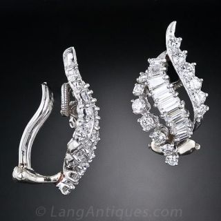 Estate Diamond and Platinum Earclips