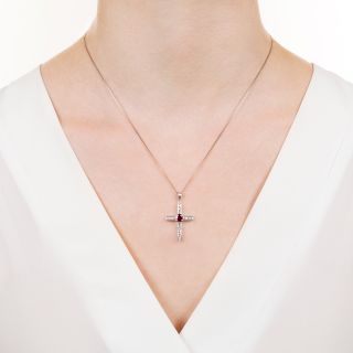 Estate Diamond and Ruby Cross Pendant
