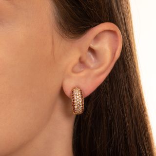 Estate Diamond and Ruby Half Hoop Earrings 