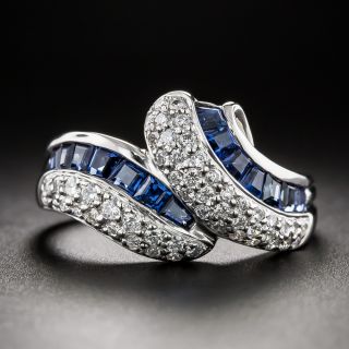 Estate Diamond And Sapphire Bypass Ring - 3