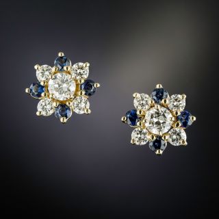 Estate Diamond and Sapphire Cluster Earrings - 1