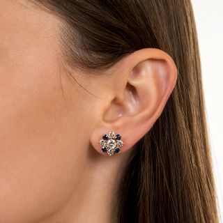 Estate Diamond and Sapphire Cluster Earrings