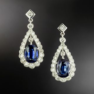 Estate Diamond and Sapphire Drop Earrings - GIA - 2