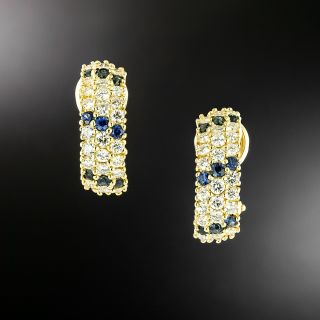 Estate Diamond and Sapphire Hoop Earrings - 2