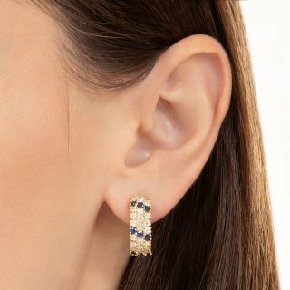 Estate Diamond and Sapphire Hoop Earrings