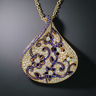 Estate Diamond And Sapphire Leaf Necklace - 2