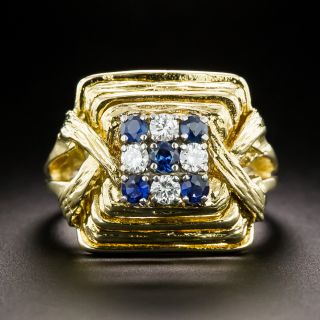Estate Diamond And Sapphire Square Cluster Ring - 3