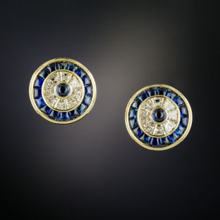 Estate Diamond and Sapphire Target Earrings  - 5