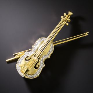 Estate Diamond and Sapphire Violin Brooch - 3