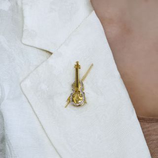 Estate Diamond and Sapphire Violin Brooch