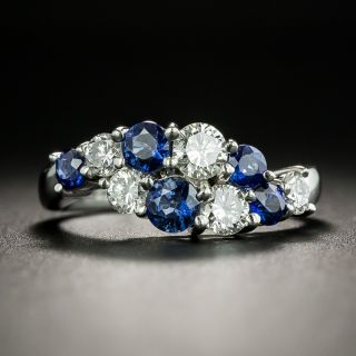 Estate Diamond And Sapphire Wave Band Ring - 2