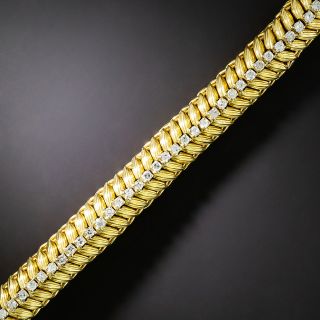 Estate Diamond and Textured Wheat Link Bracelet - 2