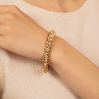 Estate Diamond and Textured Wheat Link Bracelet