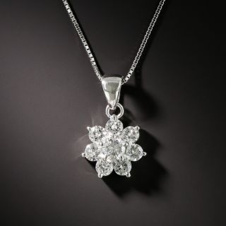Estate Diamond Cluster Pendant Necklace - 2