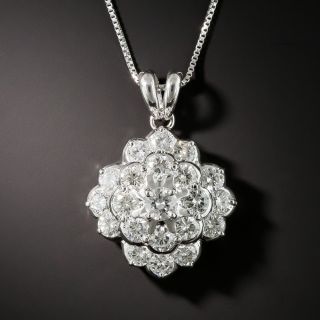 Estate Diamond Cluster Pendant Necklace - 1