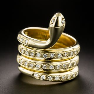 Estate Diamond Coiled Snake Ring - 2