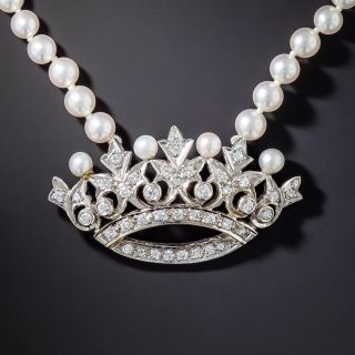  Estate Diamond Crown and Pearl Necklace - 2