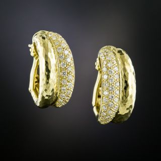 Estate Diamond Double Hoop Earrings - 2