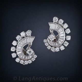 Estate Diamond Earrings and Double Clip Combo  - 1