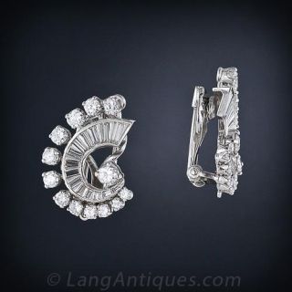 Mid-Century Diamond Earrings and Double Clip Combo 