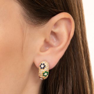 Estate Diamond, Emerald, Sapphire and Ruby Earrings