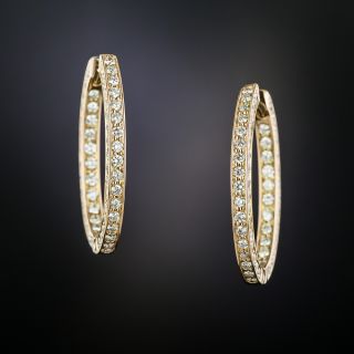 Estate Diamond Eternity Inside Outside Hoop Earrings - 2
