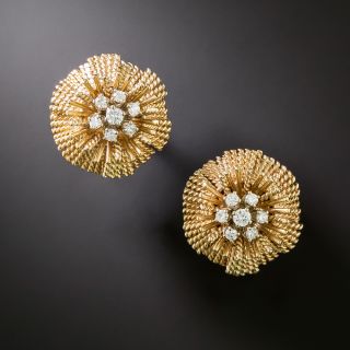 Estate Diamond Flower Earrings  - 3