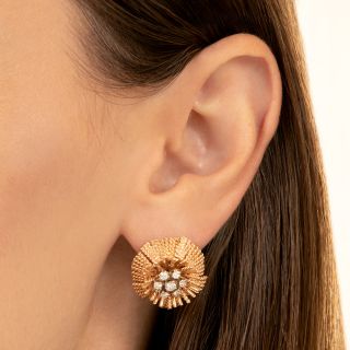 Estate Diamond Flower Earrings 