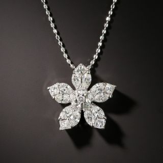 Estate Diamond Flower Pendant Necklace - 2